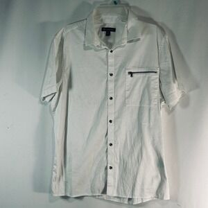 INC International Concepts Mens XL White Short Sleeve Snap Button Zipper Shirt